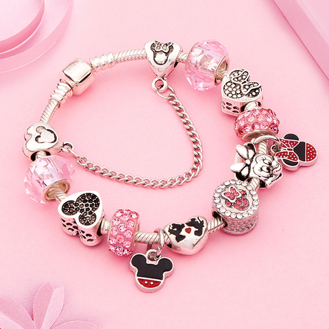 Leabyl – Bracelet à breloques en perles de cristal rose pour femmes et enfants, nouveau Design, émail coloré, fait à la main, bricolage ► Photo 1/1