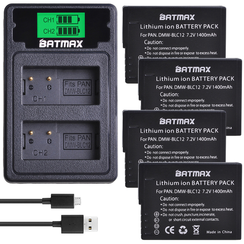 Batterie 4X DMW-BLC12 BLC12 DMW-BLC12E DMW-BLC12PP + LCD, double chargeur pour Panasonic Lumix DMC-G85,FZ200,FZ1000,G5,G6,G7,GH2,GX8 ► Photo 1/6