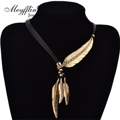 Collier Femme plume colliers & pendentifs corde en cuir Vintage Maxi Colar pour déclaration Collier femmes mode Bijoux Bijoux ► Photo 1/6