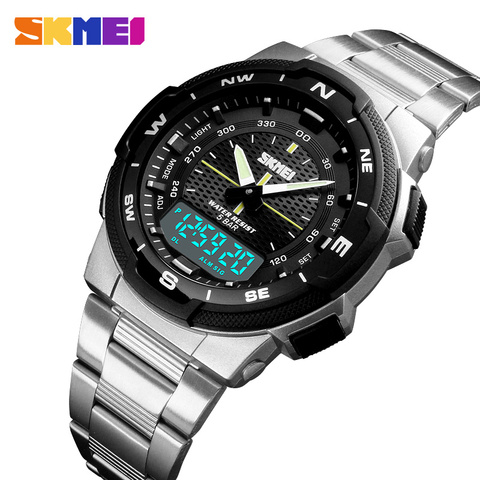SKMEI-montre de Sport pour hommes, montre à Quartz, marque de luxe, entièrement en acier, tendance, Business, étanche ► Photo 1/6