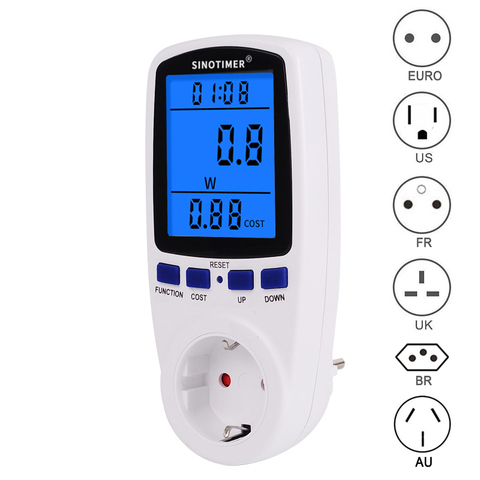 Compteur de puissance, compteur électrique, rétro-éclairé, compteur d'énergie, KWh, prise ue/US/UK BR AU FR, 220V/110V AC ► Photo 1/6