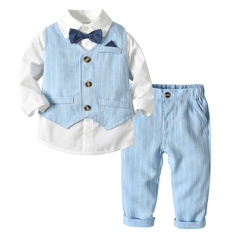 Costume blazer pour garçon, vêtements pour bébé de 1 à 6 ans, rayé, gilet, chemise, pantalon, ensemble d'extérieur ► Photo 1/6