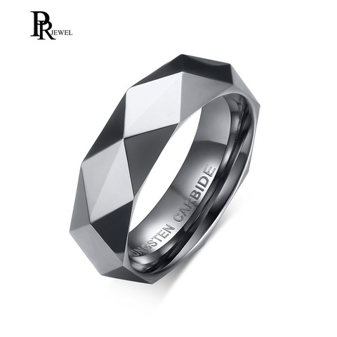 Carbure de tungstène couleur argent multi-facettes prisme losange coupe Spinner 6mm bague de mariage pour hommes ► Photo 1/6