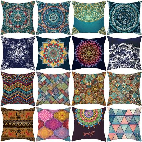 Housse de coussin imprimée Mandala indien, taie d'oreiller décorative en Polyester, accessoires pour la maison, canapé ► Photo 1/6