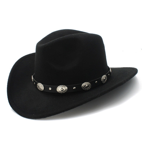 Chapeau de Cowboy occidental Vintage en laine pour femmes et hommes, casquette de Cowboy Jazz à large bord avec casquette en cuir Toca Sombrero ► Photo 1/6