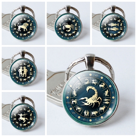 12 Constellation bijoux femmes hommes Leo Virgo porte-clés signes du zodiaque scorpion porte-clés porte-clés sac voiture rond pendentif homme femme ► Photo 1/1