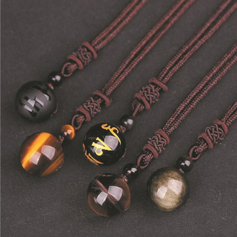 Pendentif en pierre naturelle en obsidienne noire, 16mm, collier pendentif en cristal, amulette porte-bonheur ► Photo 1/6