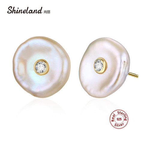 Shineland 100% Véritable 925 En Argent Sterling Baroque Naturel Perle D'eau Douce Boucles D'oreilles Forme Irrégulière Brincos pour les Femmes ► Photo 1/5