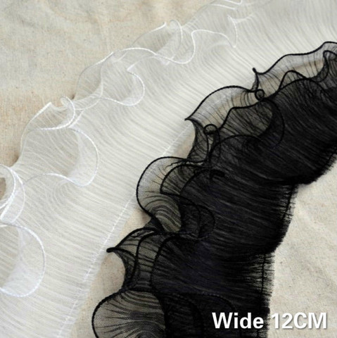 Ruban de garniture en dentelle à volants élastique, en Tulle blanc noir de 12CM de large, trois couches pour robe de mariée, fournitures de couture Guipure DIY ► Photo 1/6