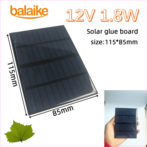 Balaike 12V 1.8W 115x85mm époxy panneaux solaires Mini cellules solaires silicium polycristallin utilisation pour bricolage chargeur de téléphone solaire, jouet ► Photo 1/6