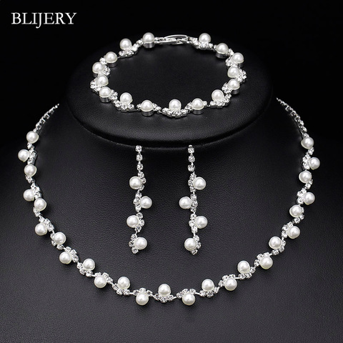 BLIJERY – ensemble de bijoux de mariée en cristal, collier ras du cou, boucles d'oreilles, Bracelet, bijoux de mariage ► Photo 1/6