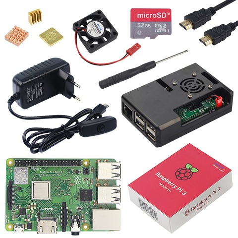 Nano-ordinateur Raspberry Pi 3, modèle B Plus avec WiFi et Bluetooth, boîtier ABS, ventilateur CPU, alimentation 3A, interrupteur ON/OFF, dissipateur de chaleur, Pi 3B+ ► Photo 1/6