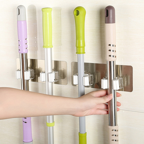 Support de serpillière murale crochet salle de bain cuisine organisateur balai cintre support de rangement monté accessoire suspendus Rails outils de nettoyage approvisionnement ► Photo 1/6