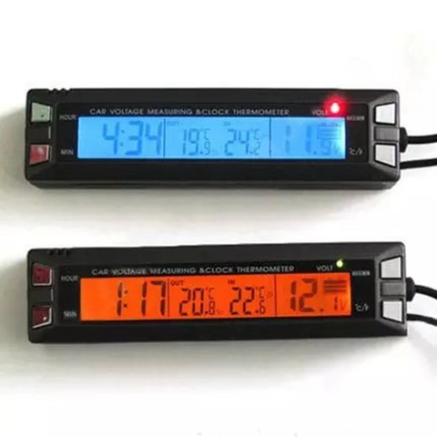 Thermomètre de voiture numérique LCD 12V 24V, moniteur de tension intérieur et extérieur du véhicule, horloge, compteur de température de voiture, capteur de câble ► Photo 1/6