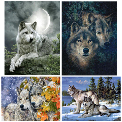 Diamant Peinture Diamant broderie 5d bricolage carré plein animaux loup-diamant mosaïque daimond peinture forage ► Photo 1/6