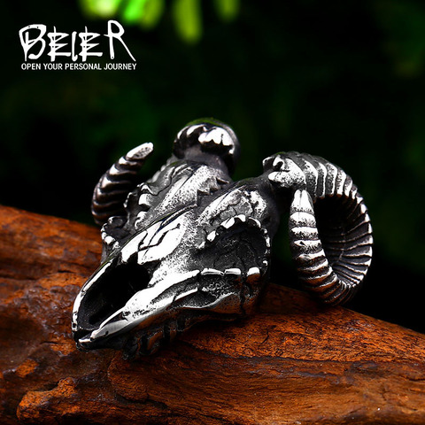 Beier Cool 316L acier inoxydable Vikings tête de mouton pendentif breloque collier Animal amulette scandinave bijoux pour homme BP8-458 ► Photo 1/6