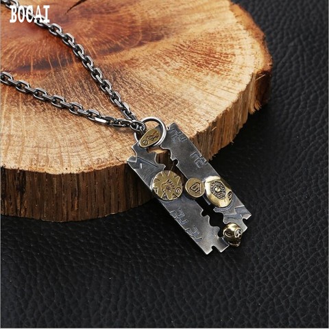 Bijoux en argent sterling S925 pour hommes, vintage, thaïlandais, lame de rasoir, pendentif crâne, à la mode, 100% ► Photo 1/6