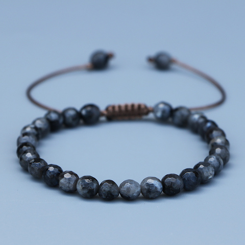 EDOTHALIA – Bijoux de Yoga pour hommes et femmes, Bracelets en pierre de Labradorite noire à facettes de 6MM, haute qualité ► Photo 1/3