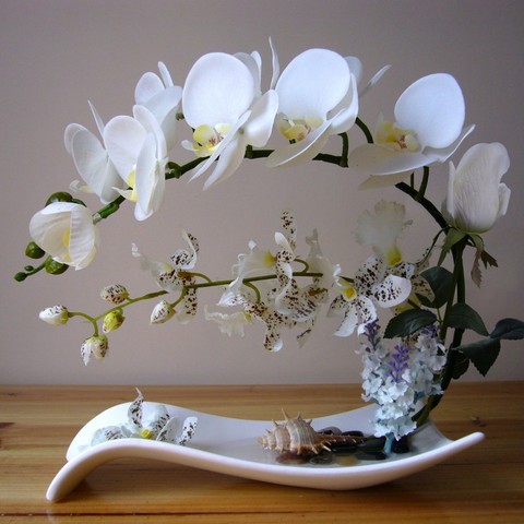 Ensemble de fleurs artificielles orchidées papillon, Vase en céramique, Figurine d'ornement, artisanat de décoration pour l'ameublement de la maison ► Photo 1/6