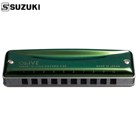 Suzuki Olive C-20 – Harmonica diatonique, 10 trous, bleu harpe, clé de C Olive vert, qualité professionnelle, Instruments de musique japonais C20 ► Photo 1/6