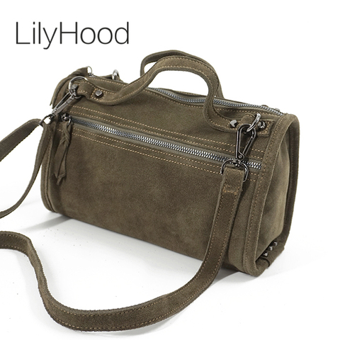 LilyHood femme daim en cuir véritable Rivet sac à bandoulière pour femmes loisirs petit Boston sac à main Nubuck Bowler sac à bandoulière ► Photo 1/6