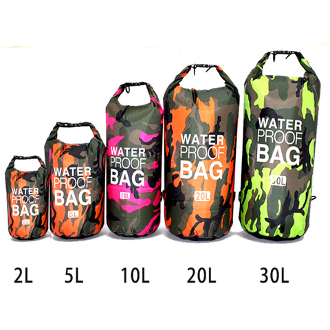 Sac etanche Sac à dos imperméable de Camouflage de PVC sac de Rafting de Sport en plein air portatif sac sec de seau de natation de traçage de rivière 2L 5L 10L 15L 20L 30L ► Photo 1/6
