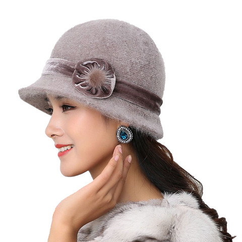 Chapeau en laine tricoté Floral | Couvre-chef Super doux, bonnet en fourrure de lapin mélangé, couvre-chef Super doux pour femmes, 20 styles, hiver ► Photo 1/6