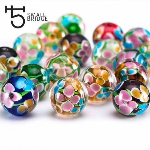 Perles en verre de Murano pour femme, 12mm, fait à la main, fabrication de bijoux, Diy, fleur, perles rondes transparentes, vente en gros, L201 ► Photo 1/6