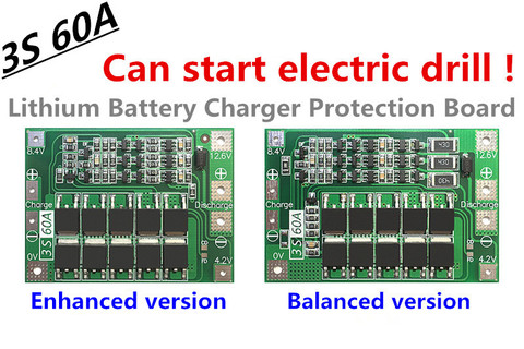 Carte de Protection de chargeur de batterie au Lithium Li-ion 3S 60a, BMS PCB pour moteur de perceuse, Module de cellule Lipo 12.6V 13.6V ► Photo 1/2