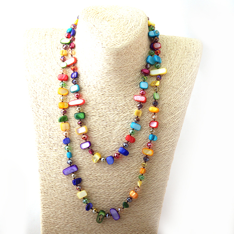 Collier Long avec noeud, couleur arc-en-ciel, collier en cristal et coquille, à la mode, livraison gratuite ► Photo 1/6