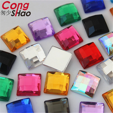 Cong Shao-garniture en strass, facettes carrées, acrylique 12mm, 100 pièces, pierres et cristaux, accessoires ZZ731 ► Photo 1/6