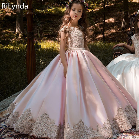 Robe à fleurs pour les filles de haute qualité en dentelle, avec Appliques, robe à perles, longueur au sol, robes de première Communion, nouvelle collection ► Photo 1/5