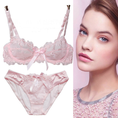 Ensemble soutien-gorge et slip transparent en dentelle, ultra-mince, push up, sexy, mince, pour femmes ► Photo 1/6