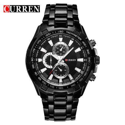 CURREN – montre analogique de sport militaire pour homme, bracelet entièrement en acier, à Quartz noir, nouvelle collection 2022 ► Photo 1/6