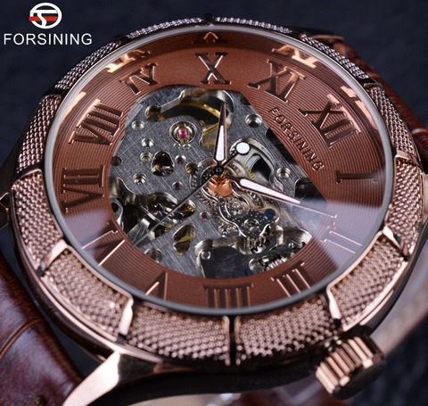 Forsining montre squelette Transparent numéro romain montres hommes marque de luxe mécanique hommes grand visage montre Steampunk montres ► Photo 1/6