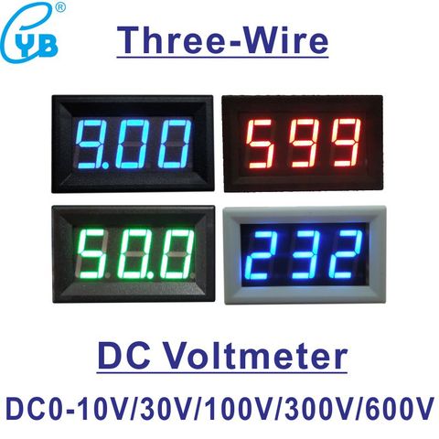 YB27 trois fils LED voltmètre numérique voltmètre DC 0-10V 0-30V 0-100V 0-300V 0-600V détecteur de tension Volt panneau metertesteur ► Photo 1/6