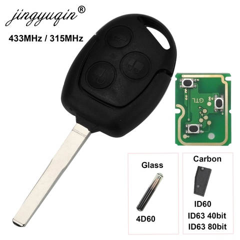 Jingyuqin 3 boutons clé de voiture à distance 315/433Mhz pour Ford Focus Fiesta Fusion c-max Mondeo Galaxy c-max s-max ID60 4D63 puce ► Photo 1/3