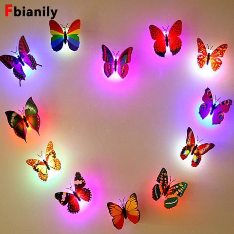 Autocollants muraux papillon à lumière colorée, installation facile, veilleuse pour la maison, salon, chambre d'enfant, frigidaire, décor de chambre à coucher ► Photo 1/6