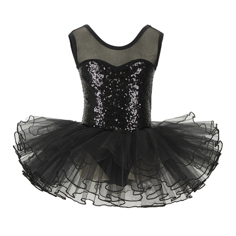 Costume de soirée à paillettes noires pour enfants, robe Tutu de Leotard de Ballet pour spectacle ► Photo 1/6