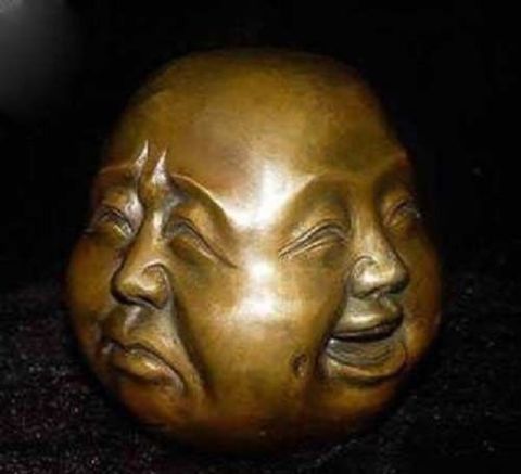 Objets de collection rares chinois tibet laiton 4 faces bouddha tête statue Figures 5x6cm ► Photo 1/4