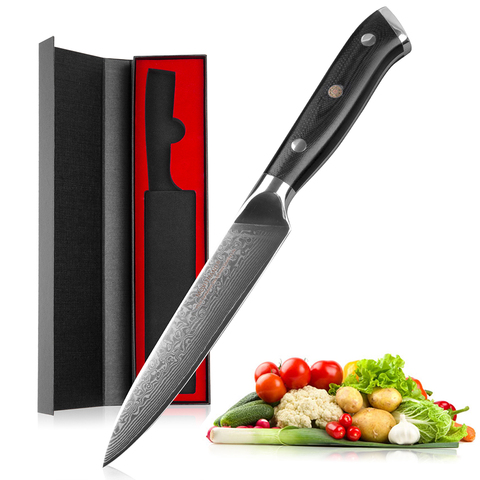 Mokithand couteaux utilitaires damas 5 pouces haute teneur en carbone 67 couches couteau de Chef de cuisine japonais VG10 couteau à éplucher en acier japonais tranchant ► Photo 1/6