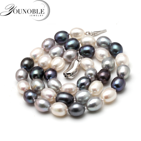 Collier de perles naturelles d'eau douce 50cm femmes, Multi couleur véritable collier de perles de collier de mariage fin bijoux ► Photo 1/5