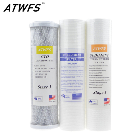 ATWFS – filtre de purificateur d'eau 10 pouces, 5 microns, en coton PP + 1 micron PP + cartouche de filtre à charbon actif ► Photo 1/3