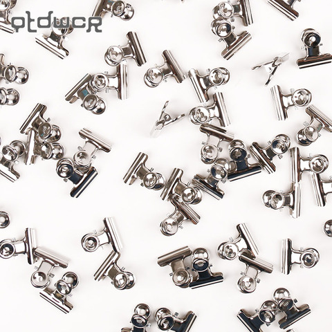 12 pièces/ensemble Mini bouledogue Clips lettre Clips acier inoxydable argent métal papier reliure pinces pince 22mm outil de bureau fournitures ► Photo 1/6