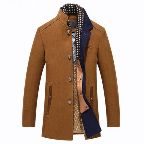 Pour hommes Manteau Hiver Casual Manteau de Laine Épaisse Hommes Stand Col Manteaux En Laine Avec Foulard Amovible Parka Casaco Masculinos Caban ► Photo 1/6