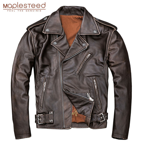 MAPLESTEED – veste de Moto marron pour homme, manteau de motard, classique, Slim, en peau de veau, 100%, 5XL, M190 ► Photo 1/6