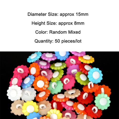 Boutons en plastique pour enfants, 50 pièces de couleur bonbon mixte aléatoire, 15x8mm, tige de fleurs, bouton en plastique pour bricolage, vêtements pour enfants, couture artisanat Scrapbooking ► Photo 1/3