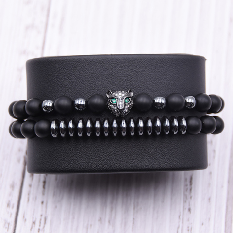 Bracelet en perles mates pour hommes et femmes, tête de léopard en zircone Bracelets à breloques mm, pierre naturelle, 8mm, bijoux cadeaux ► Photo 1/6