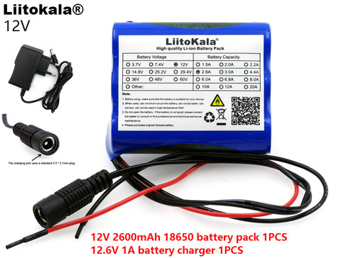 Liitokala – batterie lithium-ion 12 V, 2600 mAh, 18650 pour moniteur de caméra CCTV, chargeur de batterie Lithium 12.6 V 1a ► Photo 1/6