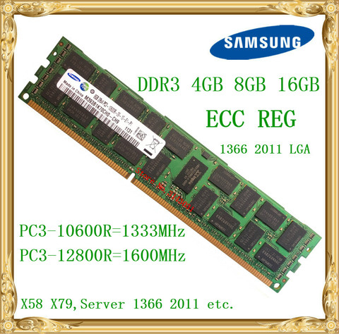 Samsung-carte mère Samsung DDR3, 4 go, 8 go, 16 go, 1333 MHz, 1600MHz, ECC REG DDR3 PC3-10600R 12800R, mémoire d'enregistrement RIMM RAM X58/X79, mémoire de serveur ► Photo 1/1